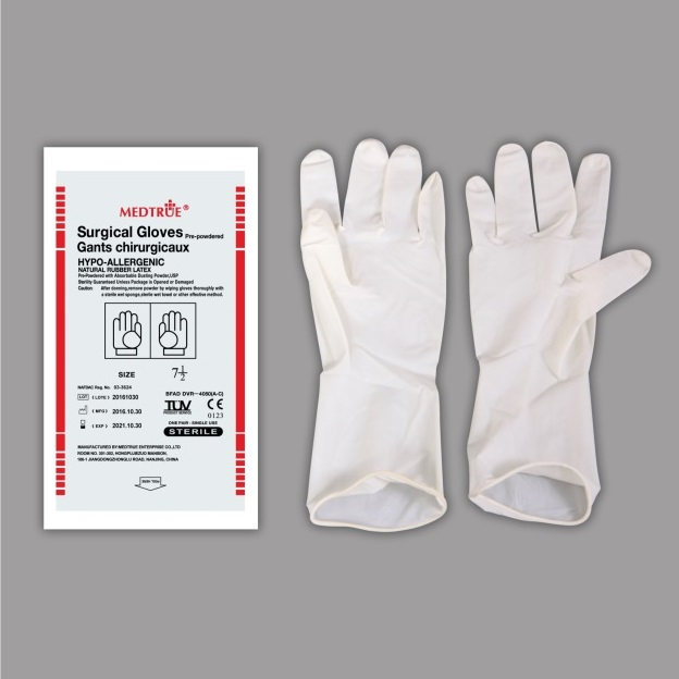 CE/ISO Medical Disposable Sterilized Latex Surgical Gloves with Powder